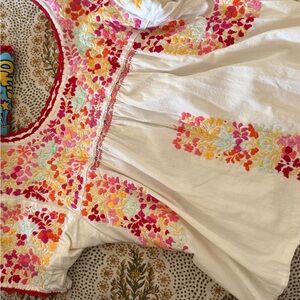Vintage Floral Embroidered Blouse - Multicolor